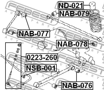 Сайлентблок заднього поперечного важеля Pathfinder 95-03, FEBEST (NAB079)