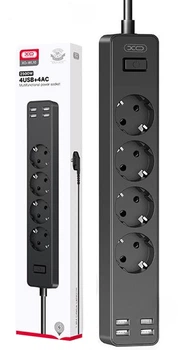 Мережевий розгалужувач XO WL10 (AC 4xSocket 10A + 4xUSB 2.4A) 1.8m Black (34922)