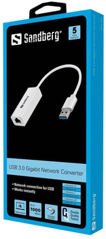 Karta sieciowa Sandberg Gigabit USB 3.0 Biała (5705730133909)