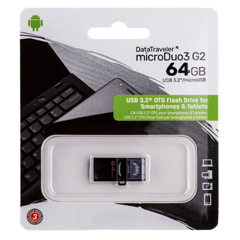 Флеш-накопитель USB OTG DT MicroDuo 64GB G2 с поддержкой USB On-The-Go (OTG) и памятью 64 ГБ micro USB 3.2.