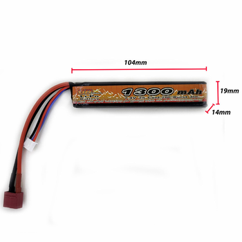 Акумулятор LiPo 7.4V 1300mAh - stick 20-40C моноблок Т-конектор (VBPower) (для страйкболу)