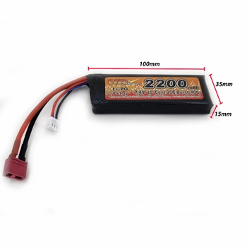 Акумулятор LiPo 7.4V 2200mAh - stick 20-40C моноблок Т-конектор (VBPower) (для страйкболу)