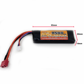 Аккумулятор LiPo 7.4V 1500mAh - stick 20-40C моноблок Т-коннектор (VBPower) (для страйкбола)