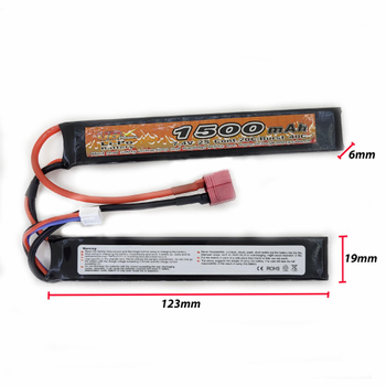 Аккумулятор LiPo 7.4V 1500mah - 2 stick 20-40C Т-коннектор (VBPower) (для страйкбола)
