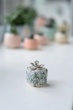 Керамический горшок для кактусов Mini Plant размер XS 5,2х5,1см Квадратный Зеленый Мрамор