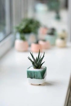 Керамический горшок для суккулентов Mini Plant маленького размера 6,4х6,5см Квадратный Арт Белый Изуруд