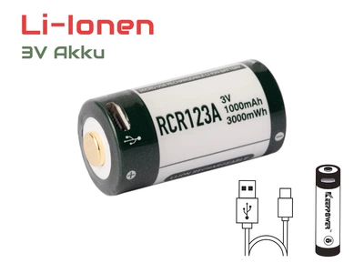 Аккумулятор литиевый Li-Ion Keeppower 1000mAh, 3В, с защитой, с функцией зарядки USB, RCR123A (100087597)