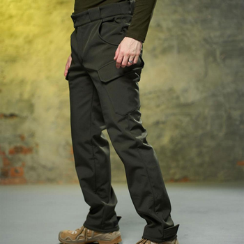Утепленные мужские брюки Intruder Peak Softshell с 6-ю карманами / Плотные Брюки на флисе хаки размер M