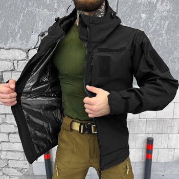 Чоловіча куртка Softshell з підкладкою OmniHeat / Зимовий верхній одяг з липучками під шеврони чорний розмір M