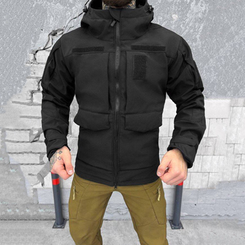 Мужская куртка Softshell с подкладкой OmniHeat / Зимняя верхняя одежда с липучками под шевроны черная размер S