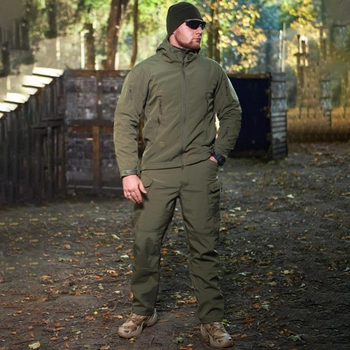 Костюм мужской на флисе Куртка + Брюки олива / Демисезонный Комплект Softshell размер 2XL