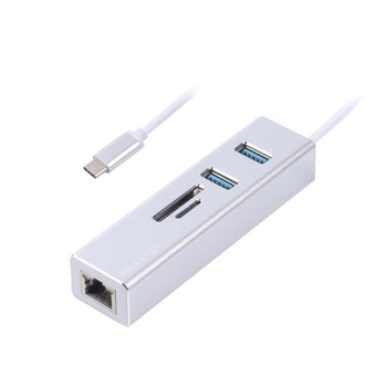Адаптер з USB на Gigabit Ethernet Maxxter NECH-2P-SD-01, 2 Ports USB 3.0 + microSD/TF card reader 1000 Mbps, метал, сірий