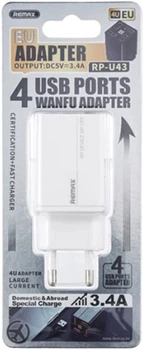 Зарядное устройство Remax Wanfu Series 4xUSB 17W 3.4A White (RP-U43)