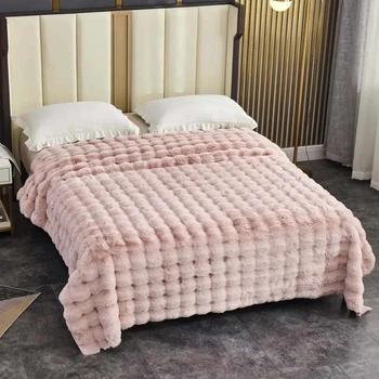 Королевский Кролик Меховое Покрывало - Плед 200x230 Розовый Koloco 03