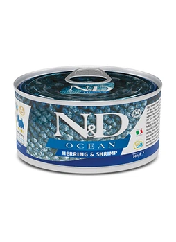 Беззерновой консервированный корм Farmina N&D Grain Free Ocean Herring & Shrimp Adult Mini для взрослых собак мелких пород с сельдью, треской, тунцом и креветкой, 140 г