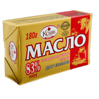 Масло солодковершкове екстра 83% жиру ДСТУ 180 г. ТМ Козуб