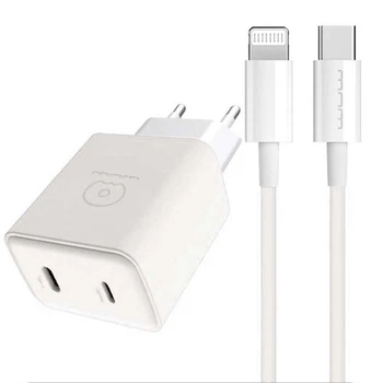 Зарядне мережеве WUW T78 Type-C/Lightning PD 20W + кабель Type-C to Lightning швидка зарядка для мобільних пристроїв Білий