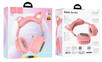 Бездротові навушники Hoco ESD13 Skill cat ear BT5.3,батарея 400mAh /7 h дзвінків та музики, Type-C/AUX, RGB-підсвічування Pink