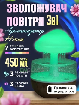 Зволожувач повітря Гриб Хмара акумуляторна з ефектом дощу та підсвічуванням Ночник-аромадифузор GS-7755