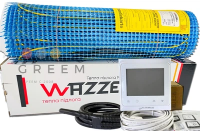 Нагревательный мат WAZZELL ( Германия) + Wi-Fi черный термостат, теплый пол 7 м²