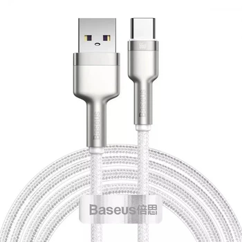 Кабель 2 м. USB для Type-C black, Cafule Metal Data Cable 66W Baseus White для зарядки и передачи данных (CAKF000202)