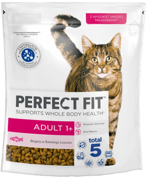 Sucha karma dla dorosłych kotów Perfect Fit Adult 1+ z łososiem 750 g (4008429159640)