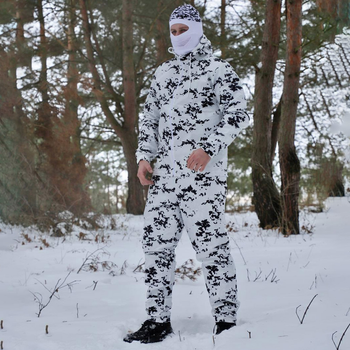 Мужской Маскировочный Костюм Куртка + Штаны / Маскхалат белый пиксель размер XL