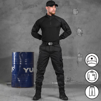 Мужской костюм 3в1 "Squad Black" Rip-Stop / Форма убакс + брюки + бейсболка черная размер L
