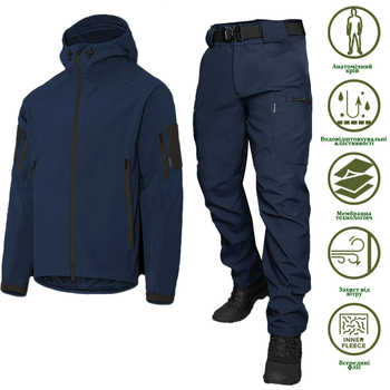 Мужской костюм Куртка + Брюки SoftShell на флисе / Демисезонный Комплект Stalker 2.0 темно-синий размер 2XL