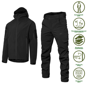 Мужской костюм Удлиненная Куртка + Брюки на флисе / Демисезонный Комплект SoftShell 2.0 черный размер S