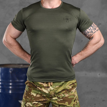 Потовідвідна чоловіча футболка Odin coolmax з принтом "Герб" олива розмір L