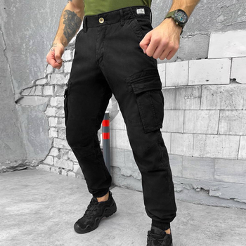 Мужские Брюки Loshan на флисе с манжетами черные / Утепленные хлопчатобумажные Брюки с 6-ю карманами размер