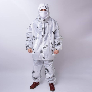 Зимний маскировочный костюм "Клякса" / Маскхалат белый камуфляж / Комплект куртка + брюки размер 60-64