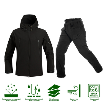 Чоловічий утеплений Костюм Куртка + Штани на флісі / Демісезонний Комплект Softshell чорний розмір S