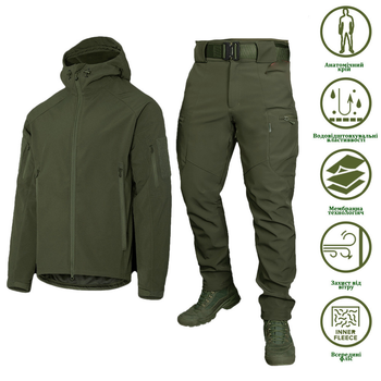 Мужской костюм Куртка + Брюки SoftShell на флисе / Демисезонный Комплект Stalker 2.0 олива размер 3XL