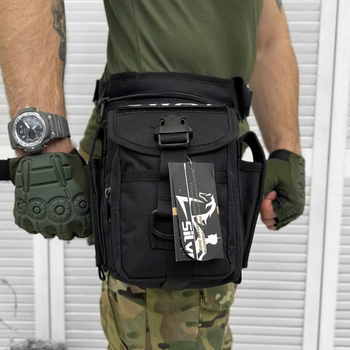 Поясна Сумка на ногу Cordura 1000D з 5-ма кишенями чорна розмір 30,5x12,5х22,8 см