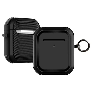 Удароміцний захисний чохол для бездротових навушників Airpods 1/2 з міцним карабіном (чорний)