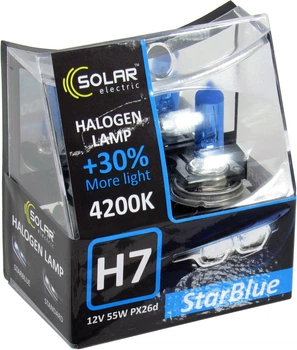 Лампочка галогенна H7 PX26d 12V-55Вт (Solar) 4200K (Star Blue) (кт. 2шт) 1247S2