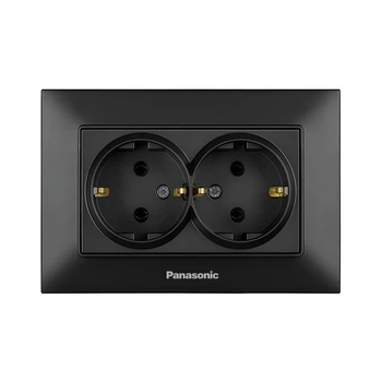 Розетка подвійна з заземленням Panasonic Arkedia Slim чорна (WNTC0205-2BL)