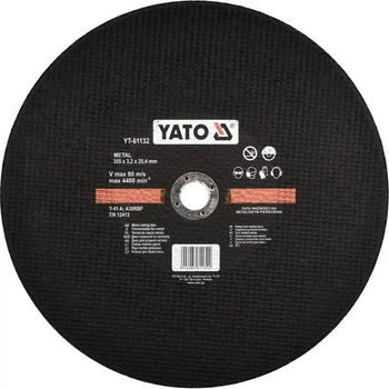 Диск отрезной по металлу YATO, Ø=355/25,4 мм H=3,2 мм YT-82180