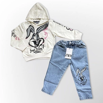 Комплект "Bugs Bunny" джинсы с кофтой Zara 7-8 лет 128 см Бело-голубой (0364-23)