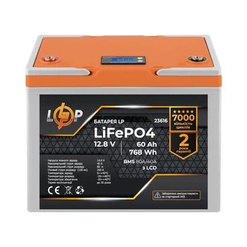 Литий-железо-фосфатный (литий-ферумный) аккумулятор LogicPower LP LiFePO4, LCD, BMS 80A/40А, 12.8 В 60 Ач