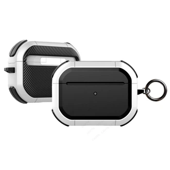 Защитный ударопрочный чехол Air Case для беспроводных наушников AirPods Pro / AirPods Pro 2 Black - White (с карабином)