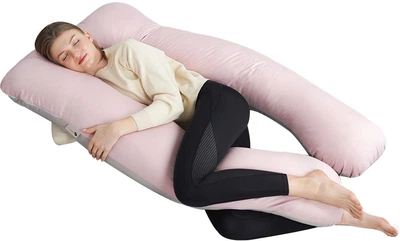 Подушка для вагітних і відпочинку Sleepingg U-Shape форми Антиалергенне волокно з наволочкою та блискавкою Пудра (4820227283477)