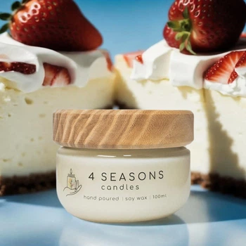 Соевая ароматическая свеча Strawberry Cheesecake, 100 мл, деревянный фитиль, ручная работа, 20ч