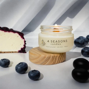 Соевая ароматическая свеча Blueberry Cheesecake, 100 мл, хлопковый фитиль, ручная работа, 21ч