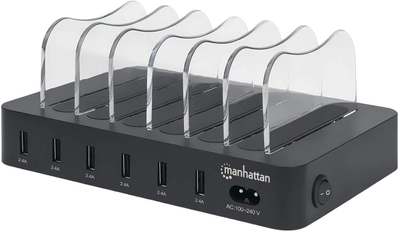6-портовий універсальний зарядний пристрій Manhattan 50W USB Charging Station Чорний (766623102186)