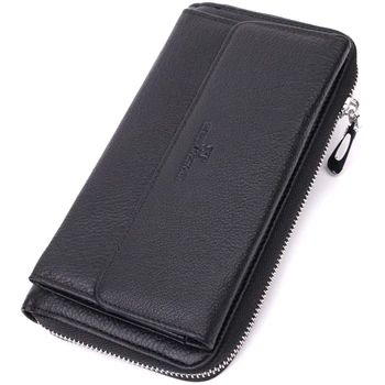 Функциональный большой кошелек-клатч унисекс из натуральной кожи ST Leather черного цвета для карт с монетницей (bg225fash29)