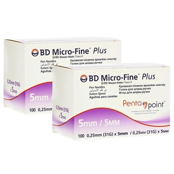 Голки для інсулінових ручок "BD Micro-Fine Plus" 5 мм (31G x 0,25 мм), 200 шт.