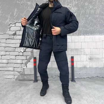 Зимовий чоловічий костюм на синтепоні з підкладкою OMNI-HEAT / Куртка + штани Softshell сині розмір L